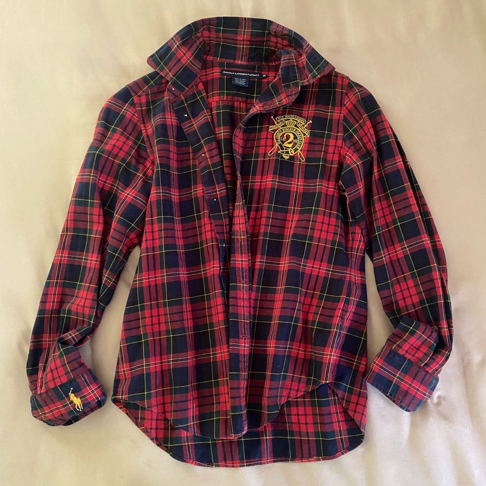 POLO RALPH LAUREN WOMENS PLAID BUTTON DOWN BLOUSE
